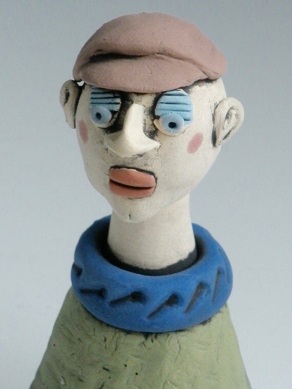 Items similar to MALE SCULPTURE, Clay Man, Lime green and Blue