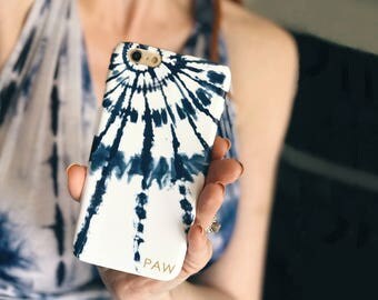 Personalized Phone Case Boho Style Indigo Tie Dye Burst iPhone 7, Plus Case Blue Shibori iPhone SE, 6S Plus, Festival Fashion, Summer Party