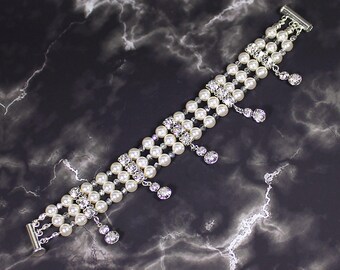 Luna Bridal Bracelet, Bridal Pearl Cuff, Bridal Pearl Bracelet, Bohemian Wedding Bracelet, Bridal Cuff, Bridal Jewelry, Wedding Jewelry