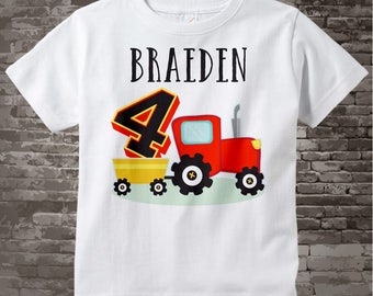 Fourth Birthday Red Farm Tractor Shirt, Personalized 4 year old Farmer Shirt, 4th Birthday tractor Shirt, childs name and age 07072015f