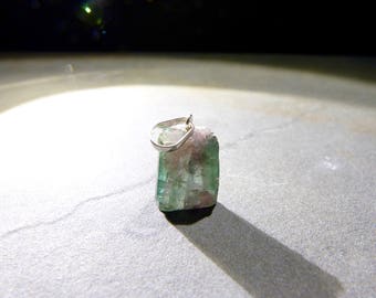 Watermelon Tourmaline Pendant, 14mm, untreated, Indicolite, silver loop, metaphysical, pink, green, silver, dainty, small, gift, unisex