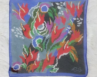 Lovely Vintage LouLou Sheer Small Square Scarf with Abstract Flowers