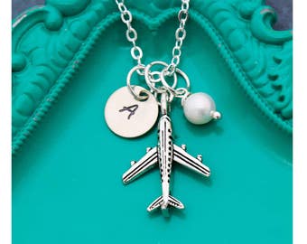 SALE • Airplane Necklace • Flight Attendant Gifts • Personalized Plane Necklace • Silver Airplane Charm • Airplane Jewelry • Pilot Gift Idea