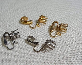 Gold Silver Clip On Earring Findings 8mm Prong Setting Hinged Vintage Non Pierced 5 Pairs