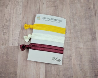 Mustard Maroon Cream Elastic Hair Ties, Yoga Hair Ties, Set of 3, Gryffindor Colors