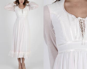 Gunne Sax Dress Hippie Dress Boho Dress Bohemian Dress 70s Dress Pink Dress Vintage Dress Pale Pink Corset Prairie Lace Maxi Dress XS