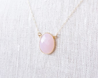 Necklace, Gold Necklace, Chalcedony Necklace, Pink Necklace, Gemstone Necklace, Rose Quartz Necklace, Handmade Necklace, Bridesmaid Necklace