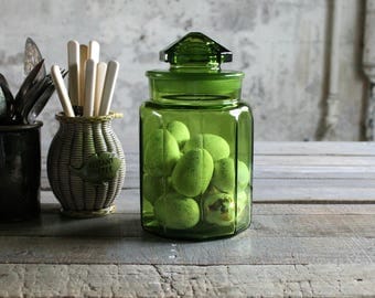 Vintage Apple Green Counter Glass Jar