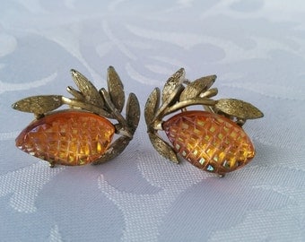 Vintage Coro Gold Tone and Carnival Glass Earrings-Screw On