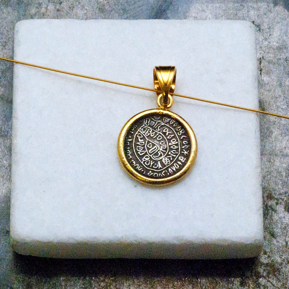 Greek Necklace Phaistos Disc Unisex Gold and Sterling