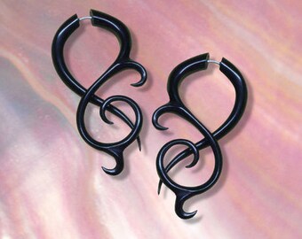 Fake Gauge Earrings, Thistle Twists, Black Horn Earrings, Tribal Jewelry, Split, Organic, BOHO, Handmade, Cheaters, Faux, Eco Friendly, H15