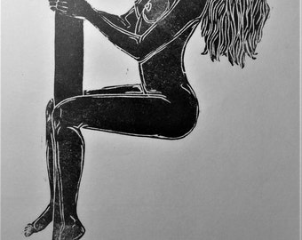 inspiration erotique vintage linogravure imprimé à l'encre à l'huile sur papier de riz " Françoise"