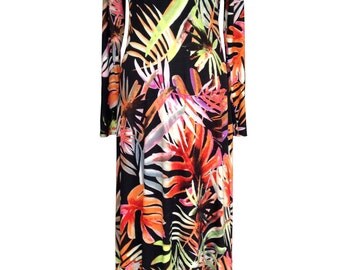 Floral Cotton Maxi Dress, Plus Size Dress, Black Maxi Dress, Long Sleeves Dress, Flair Dress, Boho Maxi Dress, Leafs, Designers Dress
