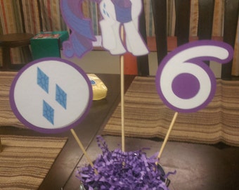 Rarity Centerpiece, My Little Pony Centerpiece with Number for Birthday Parties