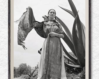 Frida Kahlo print, black and white prints, Frida Kahlo photo, gift for her