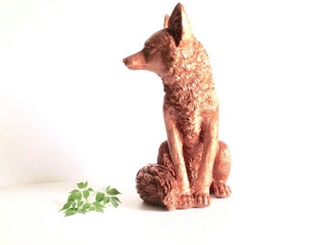 LITE BRONZE Large Fox Animal Statue / faux fox / nursery decor / woodland / table top decor / cabin decor / Large statue 13.5 " tall /