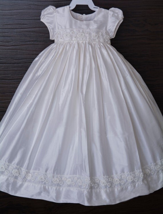 Silk with intricate lace and pearls Christening gown Baptism