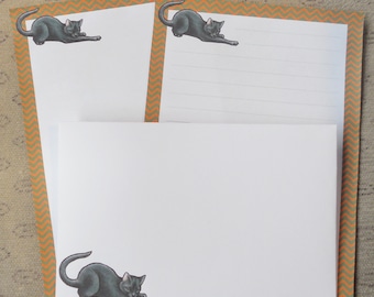 Letter paper set - cute black cat - animal lovers - stationery set - envelopes