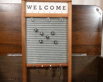 Welcome Key Rack Note Holder Washboard Sign Laundry Decor
