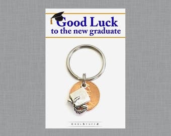 Lucky Penny Keychain, Graduation Gift, Good Luck New Graduate Gift, Cap and Diploma, Class of 2017, High School Graduate, College Graduation
