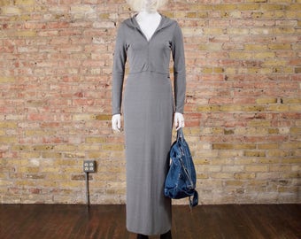 polo jeans 90 maxi dress / hooded dress / grey dress / s - m / minimalist / sporty dress / gray long dress / 90s streetwear / grunge