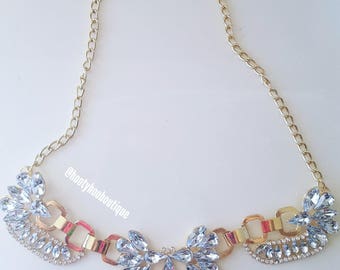 Statement Necklace Crystal Statement Necklace Gold Crystal Bib Necklace Weddings BRIDESMAIDS Proms BoHo Chic chunky necklace