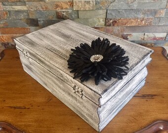 Black and White Distressed, Shabby Chic Keepsake Chest