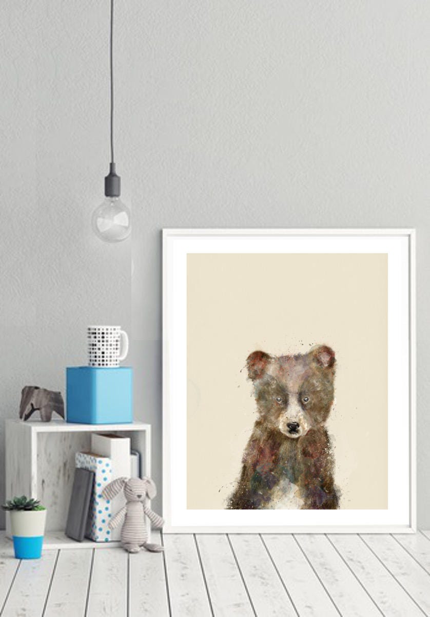little brown bear .baby animal portraits.nursery wall