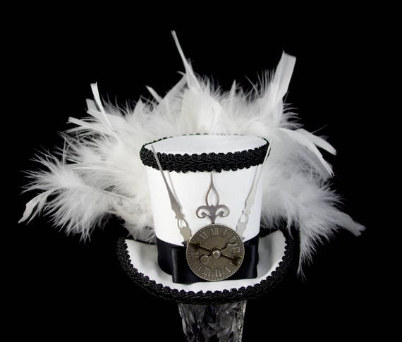 Black and White Steampunk Medium Mini Top Hat Fascinator, Alice in Wonderland, Made Hatter Tea Party, Derby Hat by TheWeeHatter steampunk buy now online Black and White Steampunk Medium Mini Top Hat Fascinator, Alice in Wonderland, Made Hatter Tea Party, Derby Hat by TheWeeHatter steampunk buy now online