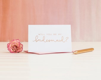 Will You Be My Bridesmaid card in Rose Gold Foil to ask bridesmaid proposal invitation gift box foil stamped wedding bridal party blush pink