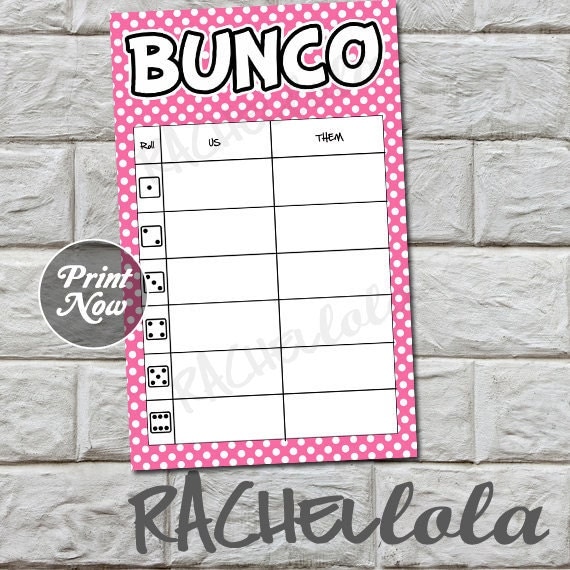 Pink polka dot bunco table tally sheets, us them tally cards, score