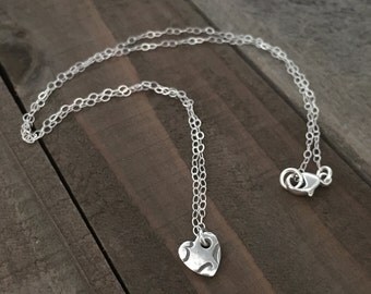Tiny necklace - tiny heart necklace - tiny heart charm - silver heart charm - silver heart necklace - silver heart - heart necklace - silver