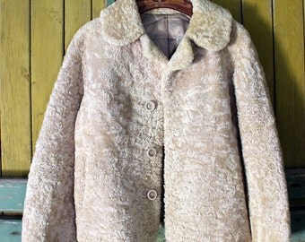 Beige sheep fur coat vintage woman's Lambskin coat genuine leather coat woman's shearling coat Sheepskin coat leather winter coat