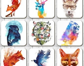 Colourful Exotic Animal Coasters by Robert Farkas, Single Coaster, Sets of 3, Sets of 4.