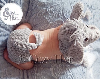Elephant Hat & Diaper Cover Set. MADE to ORDER.