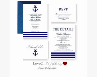 Printable Nautical Wedding Invitation Suite Wedding Invitation Set *Invite * Save the Date * RSVP * Details * Menu* Table Number* Thanks