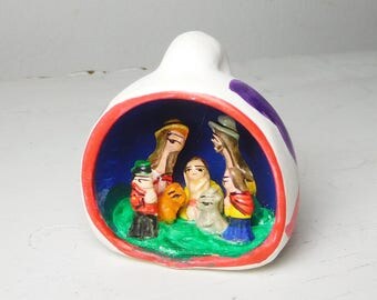 Small Southwest Pueblo Style Nativity Scene Ceramic Pottery Carved Vintage Christmas Decor