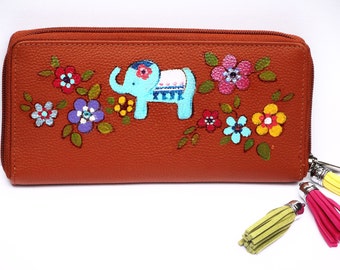 Painted Elephant Womens Leather Wallet Boho Accessories FREE SHIPPING