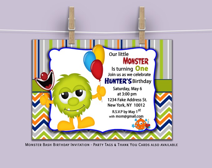 Our Little Monster Invitation. Personalized Kids Invitations. Printable Invitations. Digital File