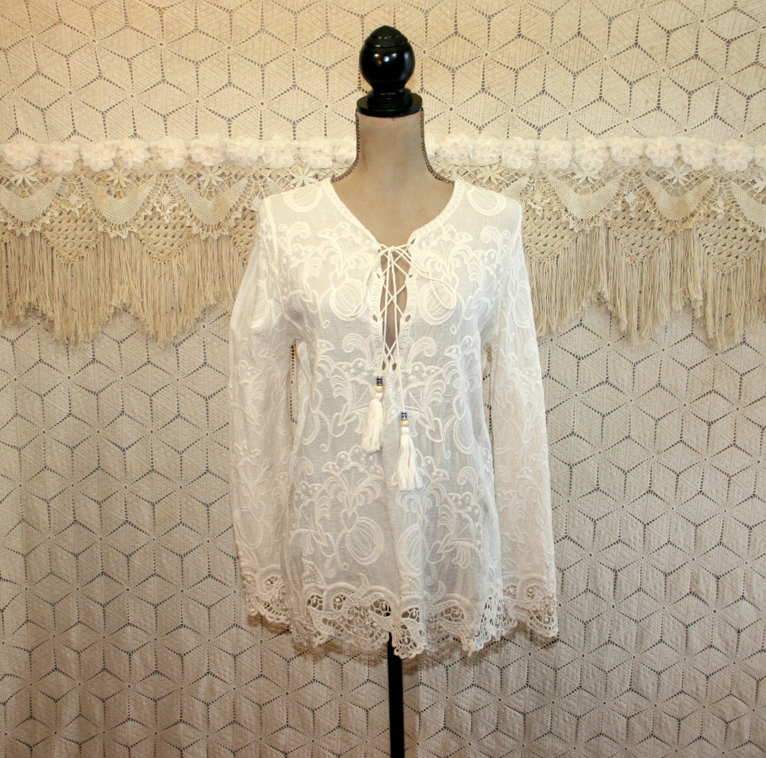 Romantic Boho Clothing Cotton Tunic Top Bohemian Embroidered