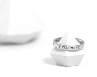 Personalized Rings - Roman Numeral Rings - Engraved Band - Stacking Ring - Hand Stamped - Silver Ring - Personalised Wedding Band - Gift for