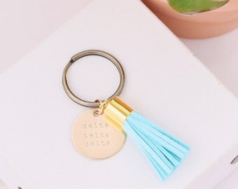 Delta Delta Delta Sorority Keychain, Personalized Tri Delta Sorority Key Chain, Tri Delt Sorority Tassel Keychains, Big Little Keychain