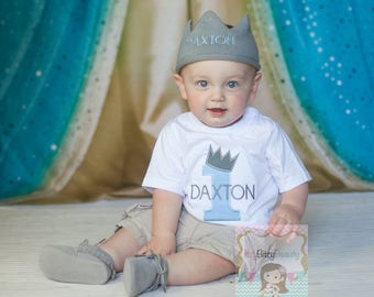 First Birthday Boys Shirt King Crown Embroidered ANY COLOR Bodysuit Personalized Custom Name