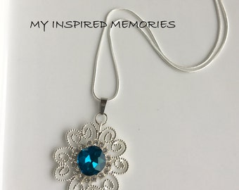 Free Shipping! Turquoise flower necklace, sterling silver chain