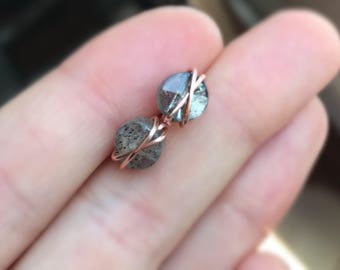Labradorite Stud Earrings, Wire Wrapped Earrings,Earrings, Southern Wire, Wire Wrap Handmade, labradorite Jewelry