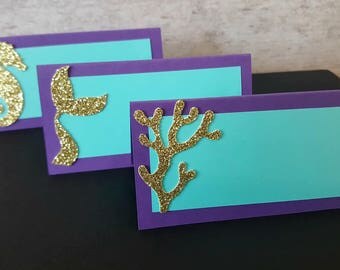 Mermaid Party Decorations, Mermaid Food Tents, Under The Sea Food Tents, Under the Sea Party Decor, Mermaid Shower, Mermaid Place Cards