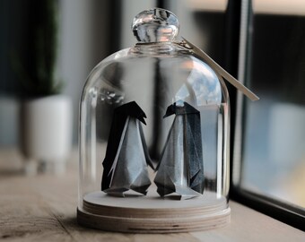 Sculpture Origami Penguin Couple. Paper Anniversary Gift for Him. Taxidermy. Marriage Proposal. Black and White Decor. Gift for her
