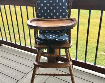 Blue/White Polka Dot / high chair cushion / wooden high chair pad/highchair cover / highchair cushion / highchair pad / vintage