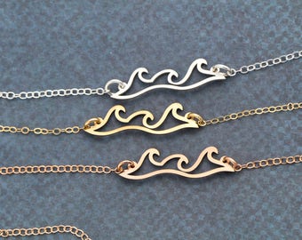 SALE • Beach Jewelry Wave Necklace Beach Gift Ocean Wave Pendant • Beach Wedding Necklace Surfer Gift Tropical • Wedding Jewelry Hawaii Gift