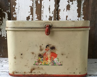 Vintage Metal Bread Box, Hinged Retro Breadbox, Large Early to Mid-Century Bread Box, Kitschy Kitchen Decor, Kitchen Storage, Boho Chic